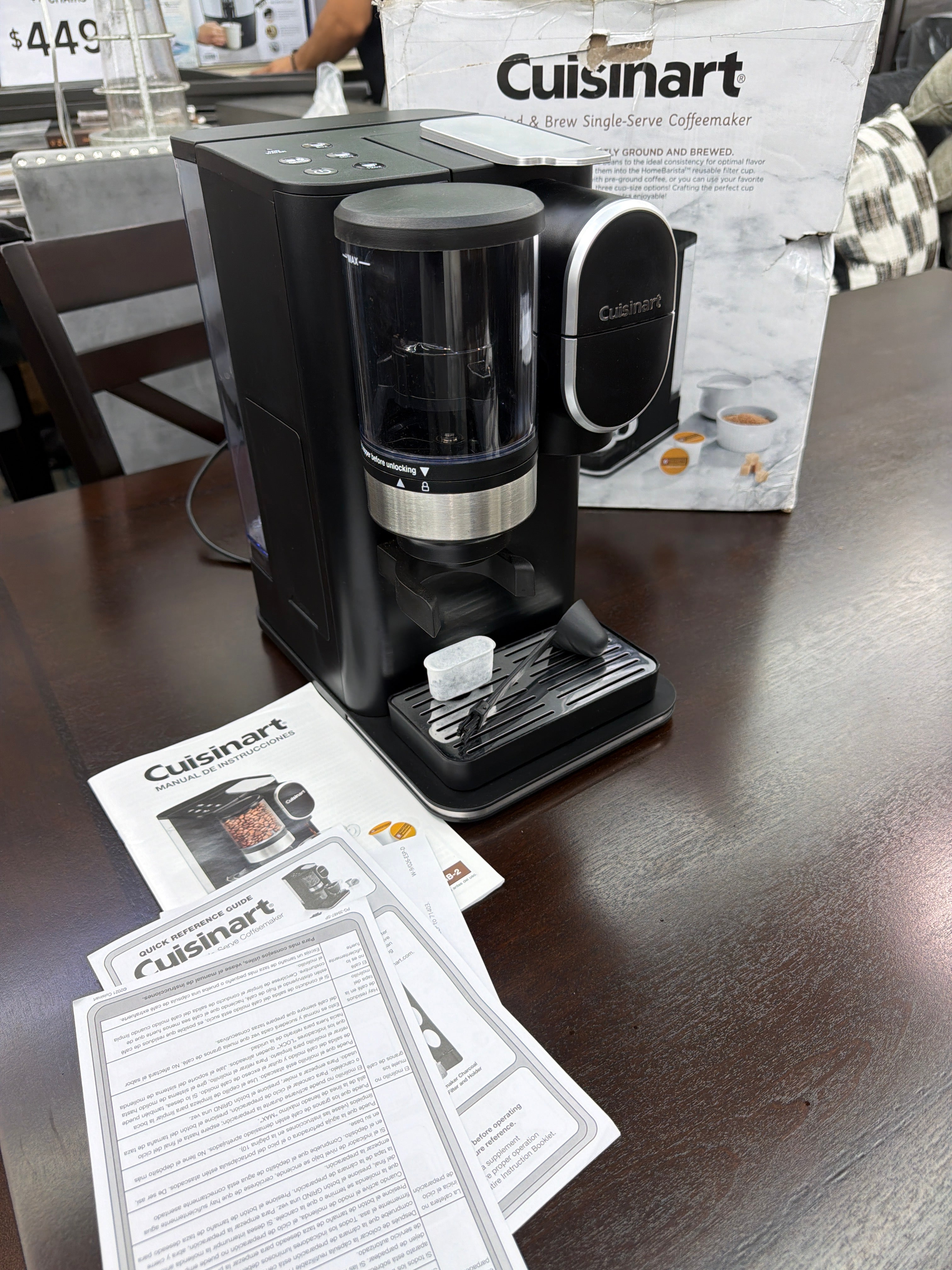 Cuisinart Single-Serve Coffee Maker + Coffee Grinder with 8 oz., 10 oz., and 12 oz. Serving Size, Compatible with Single-Cup Pods, 48-Ounce Removable Reservoir, Stainless Steel, DGB-2