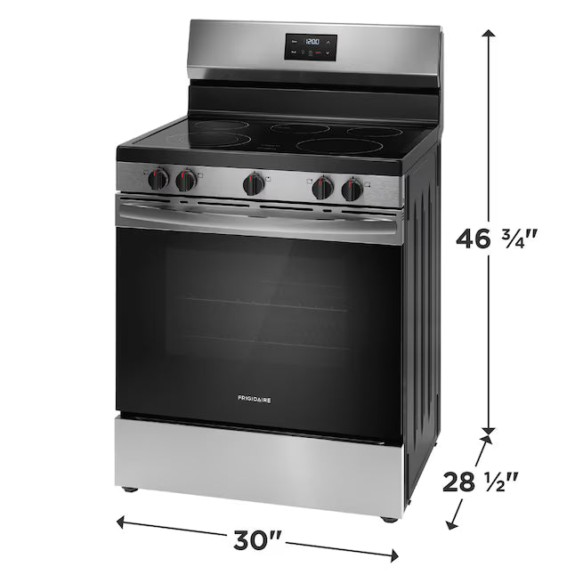 Frigidaire 30-Inch 5.3 Cu. Ft. Freestanding Electric Range with 5-Burner Glass Cooktop – Stainless Steel