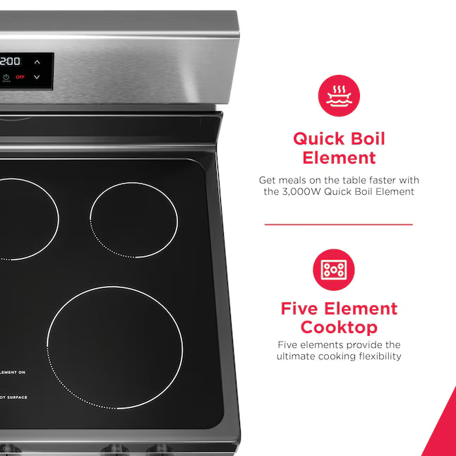 Frigidaire 30-Inch 5.3 Cu. Ft. Freestanding Electric Range with 5-Burner Glass Cooktop – Stainless Steel