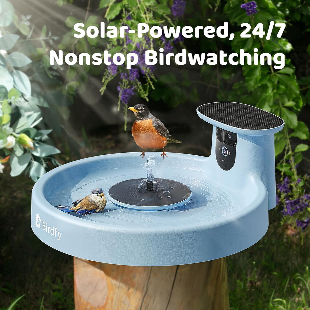 Solar Smart Bird Bath with Dual-Lens Camera & Fountain - AI Video Capture
