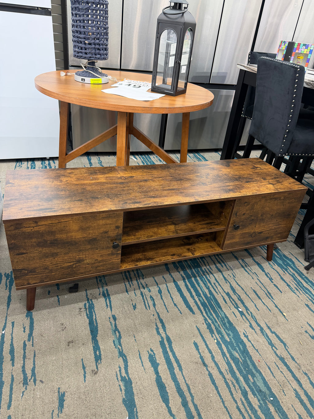 WLIVE TV Stand for 55 60 Inch TV, mid Century Modern Entertainment Center with 2 Cabinets Storage
