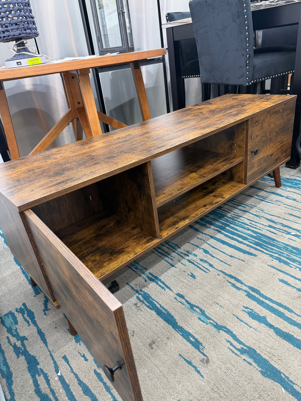 WLIVE TV Stand for 55 60 Inch TV, mid Century Modern Entertainment Center with 2 Cabinets Storage