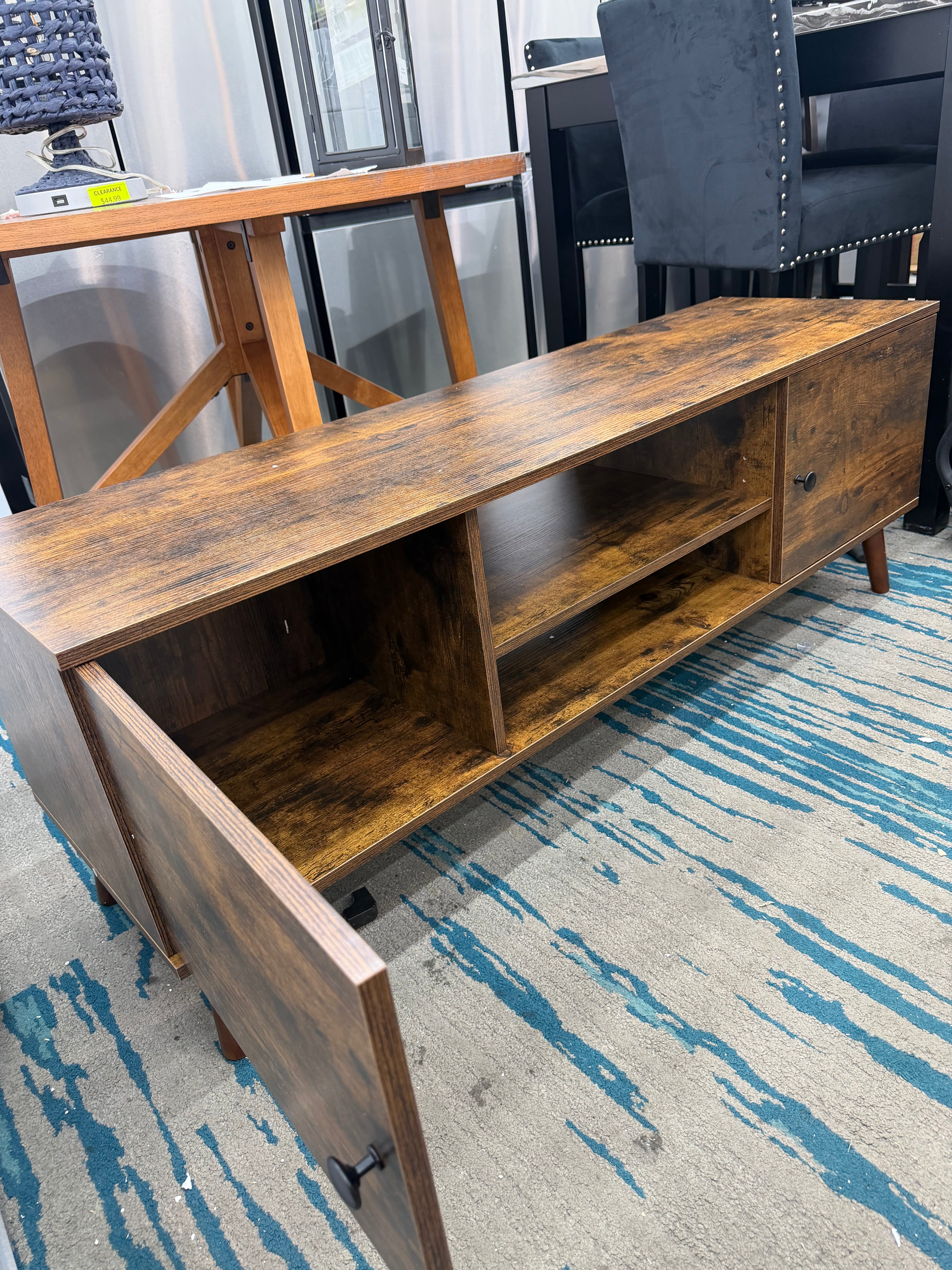 WLIVE TV Stand for 55 60 Inch TV, mid Century Modern Entertainment Center with 2 Cabinets Storage