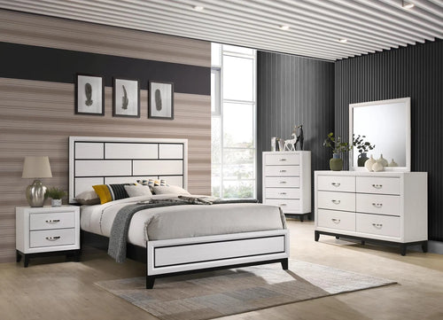 B211 Modern Panel Bed- White & Gray Finish
